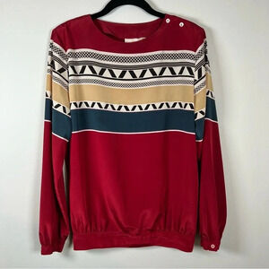 Vintage Liz Claiborne Blouse Red Shoulder Pads Geometric 80s Long Sleeve Size 10